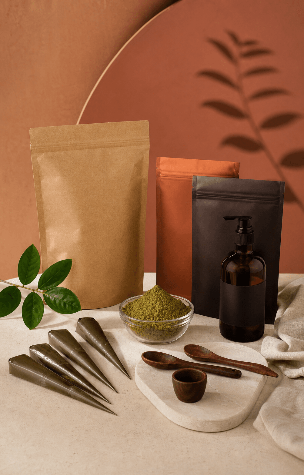 Sealed henna powder packages and prepared body-art cones