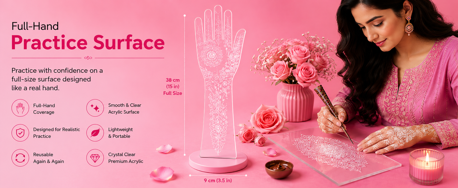 Acrylic Henna Practice Hand (Transparent) brand banner
