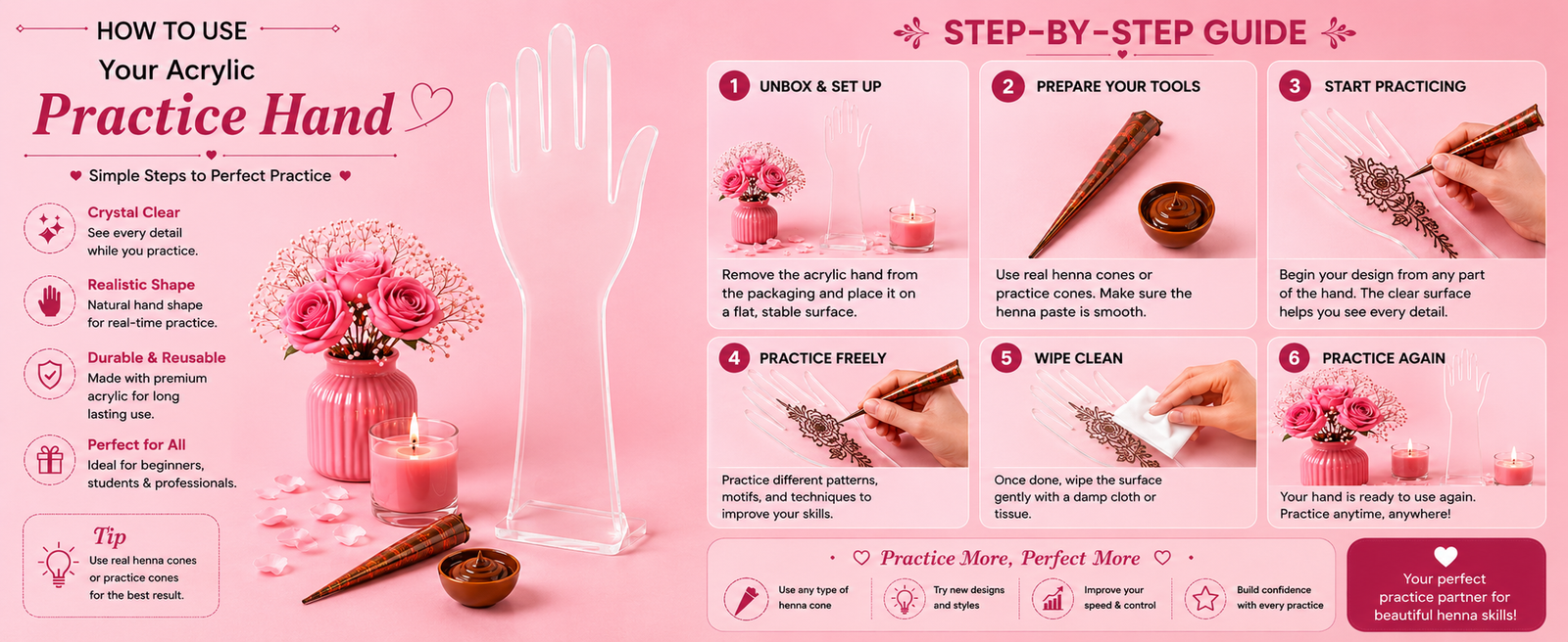 Acrylic Henna Practice Hand (Transparent) brand banner