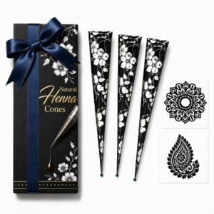 Black Floral Ready-to-Use Mehndi Henna Cones Pack of 3 - image 1