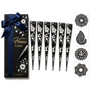 Black Floral Ready-to-Use Mehndi Henna Cones, Pack of 6 - photo 1