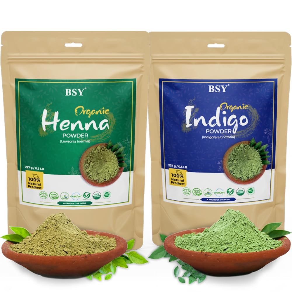 BSY Organic Indigo Powder and Henna Powder Hair Color Combo Kit, Natural Hair Coloring Agent - photo 1