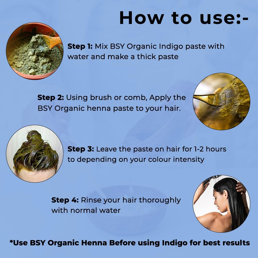 BSY Organic Indigo Powder and Henna Powder Hair Color Combo Kit, Natural Hair Coloring Agent - photo 6