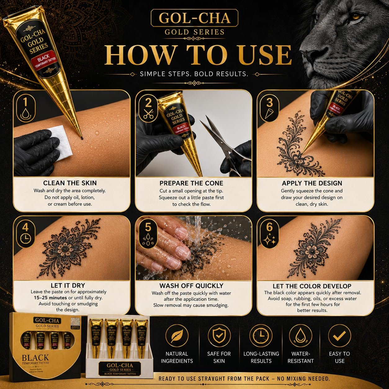 Gold Series Black Temporary Tattoo Cones, Pack of 4 - photo 4
