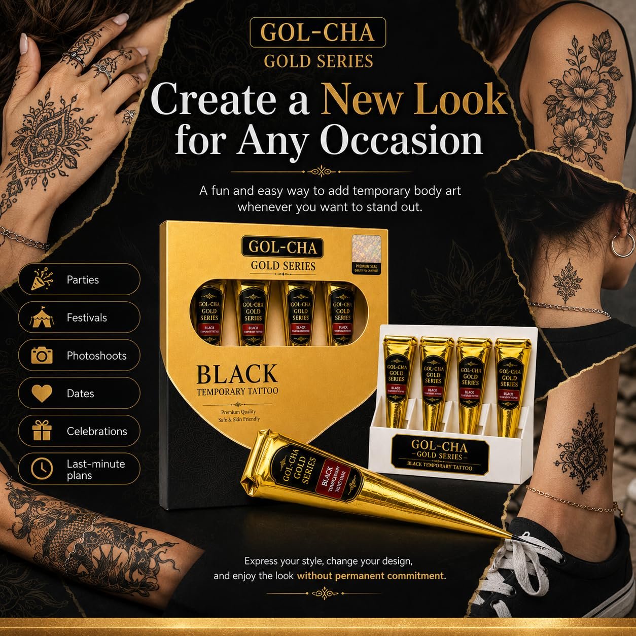 Gold Series Black Temporary Tattoo Cones, Pack of 4 - photo 6