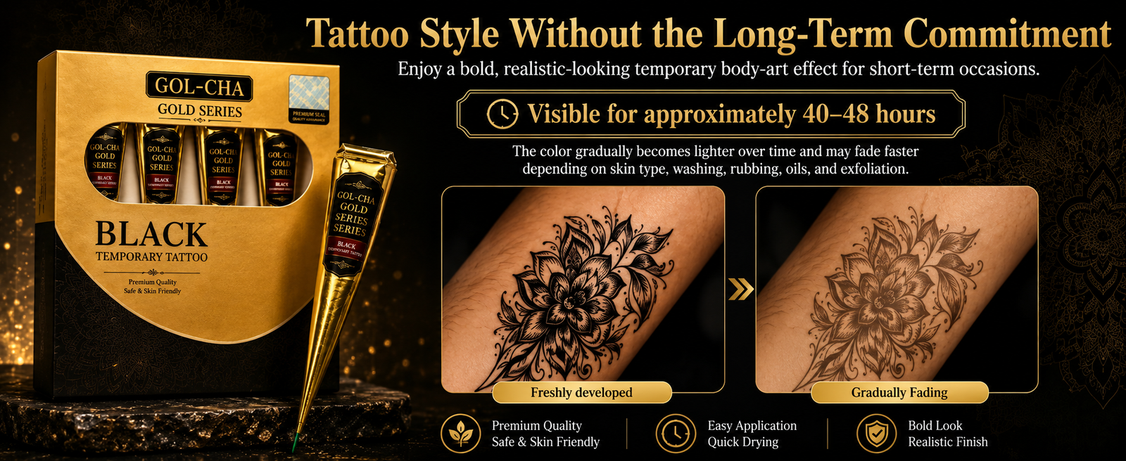 Gold Series Black Temporary Tattoo Cones, Pack of 4 brand banner
