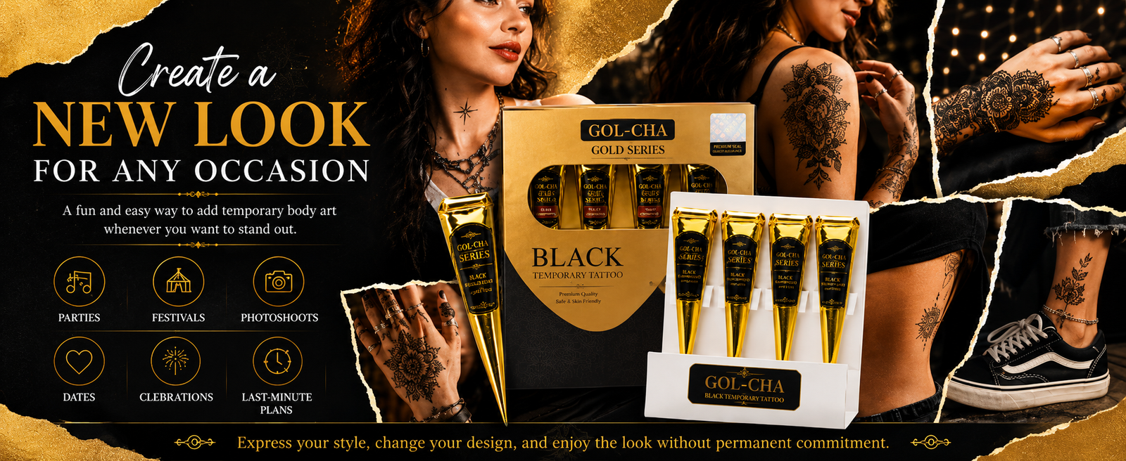 Gold Series Black Temporary Tattoo Cones, Pack of 4 brand banner