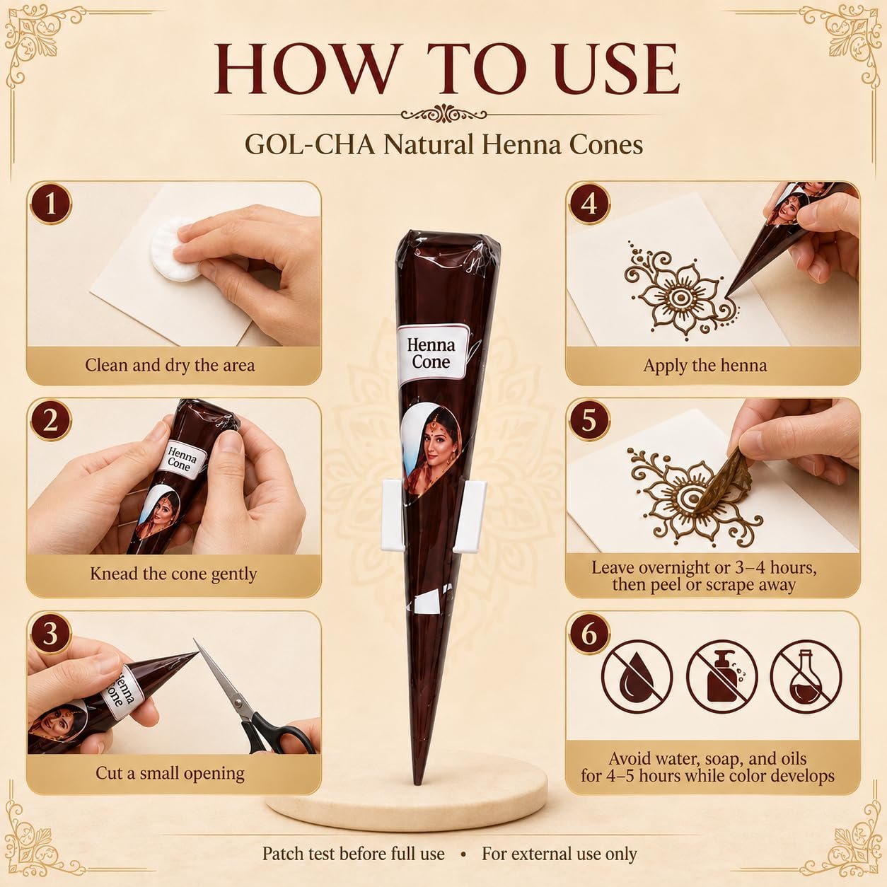 Golecha Natural Henna Cones, Pack of 4 x 30g - photo 5