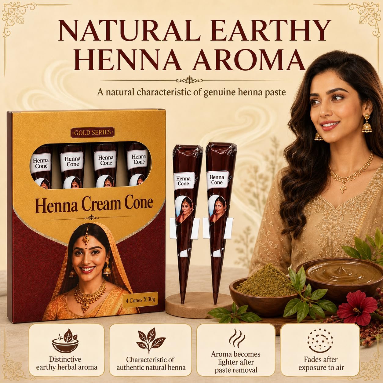 Golecha Natural Henna Cones, Pack of 4 x 30g - photo 6