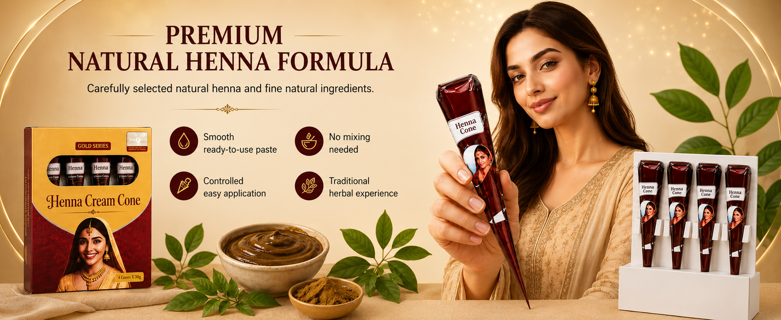 Golecha Natural Henna Cones, Pack of 4 x 30g brand banner