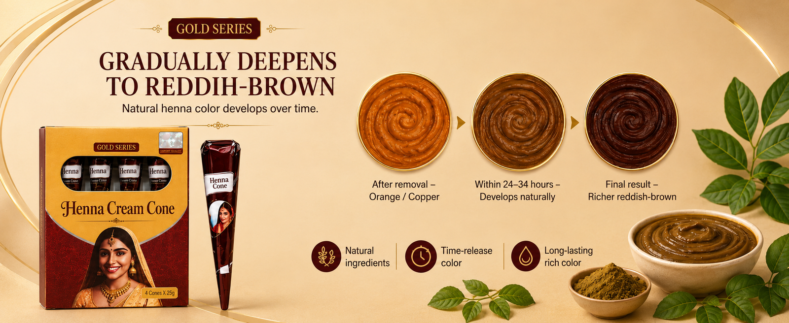 Golecha Natural Henna Cones, Pack of 4 x 30g brand banner