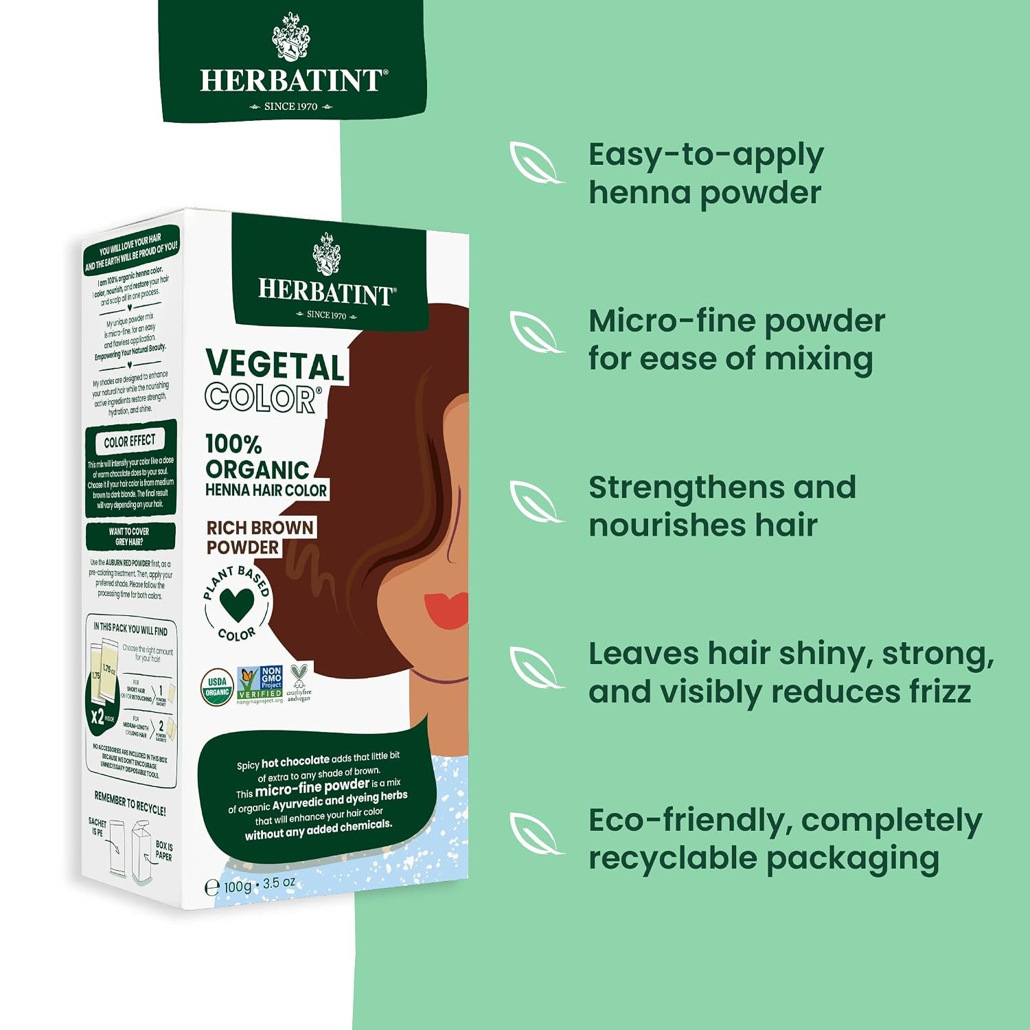Herbatint Henna Color Rich Brown Hair Dye, Plant-Based Hair Color - photo 3
