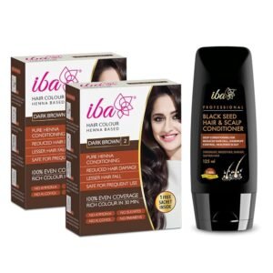 Iba Henna Based Hair Colour Dark Brown Pack of 2 + Black Seed Conditioner Combo (140g+ 125ml) - photo 1