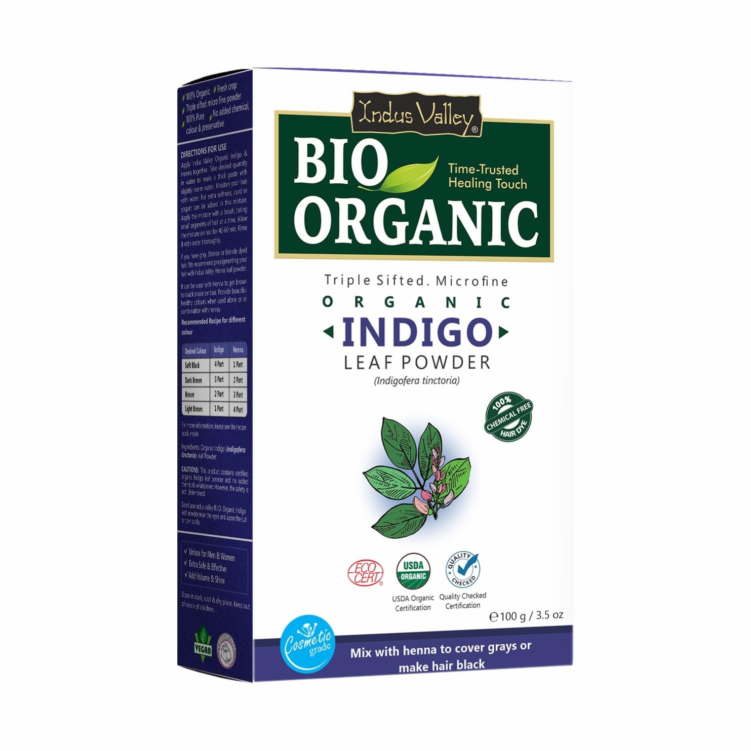 Indus Valley Bio Organic 100% Pure Indigo Powder Color for Natural Hair Dyeing - photo 1