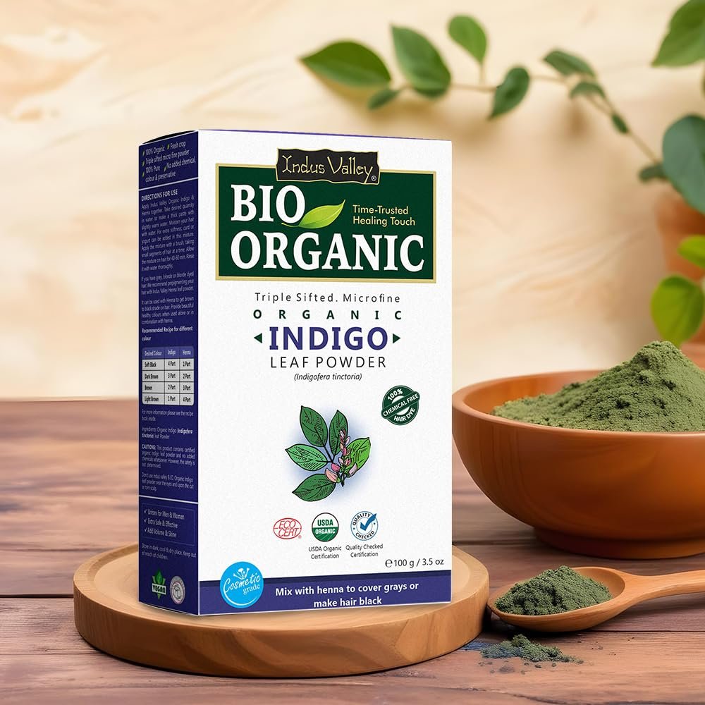 Indus Valley Bio Organic 100% Pure Indigo Powder Color for Natural Hair Dyeing - photo 6