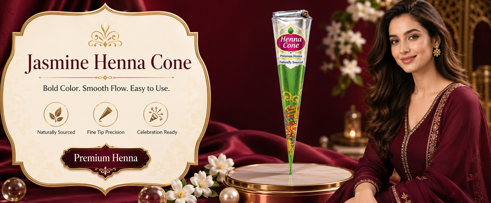 Jasmine Ready-to-Use Mehndi Henna Cones brand banner