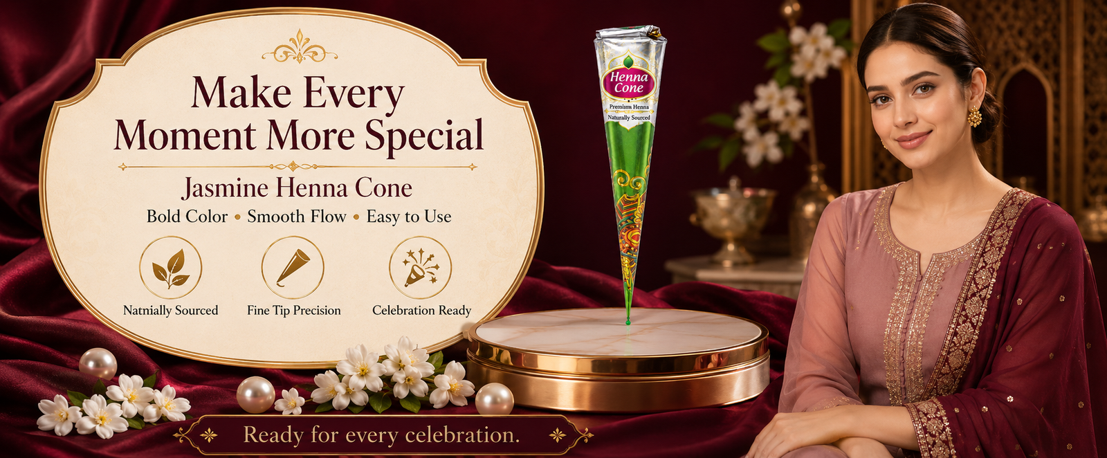 Jasmine Ready-to-Use Mehndi Henna Cones, Pack of 12 brand banner
