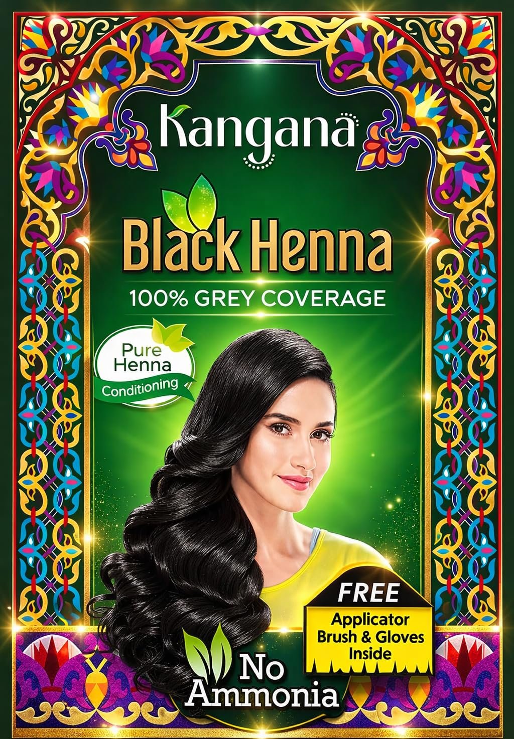 Kangana Black Henna for 100% Grey Coverage - Natural Hair Dye/Color | 6 Pouches - photo 1
