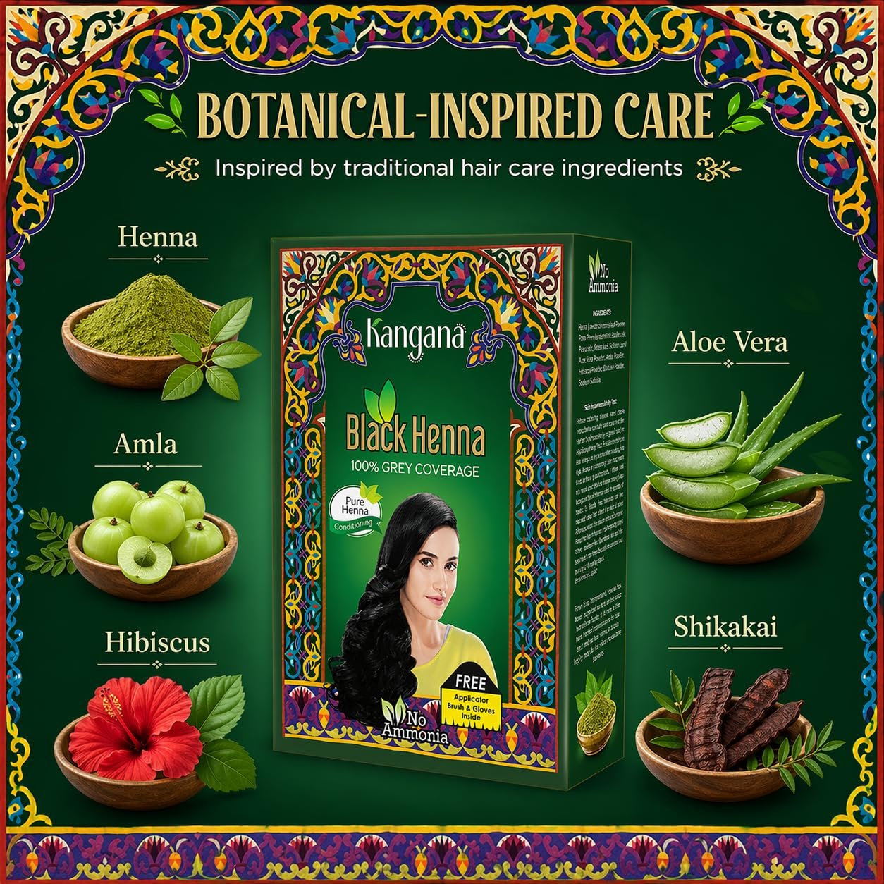 Kangana Black Henna for 100% Grey Coverage - Natural Hair Dye/Color | 6 Pouches - photo 4