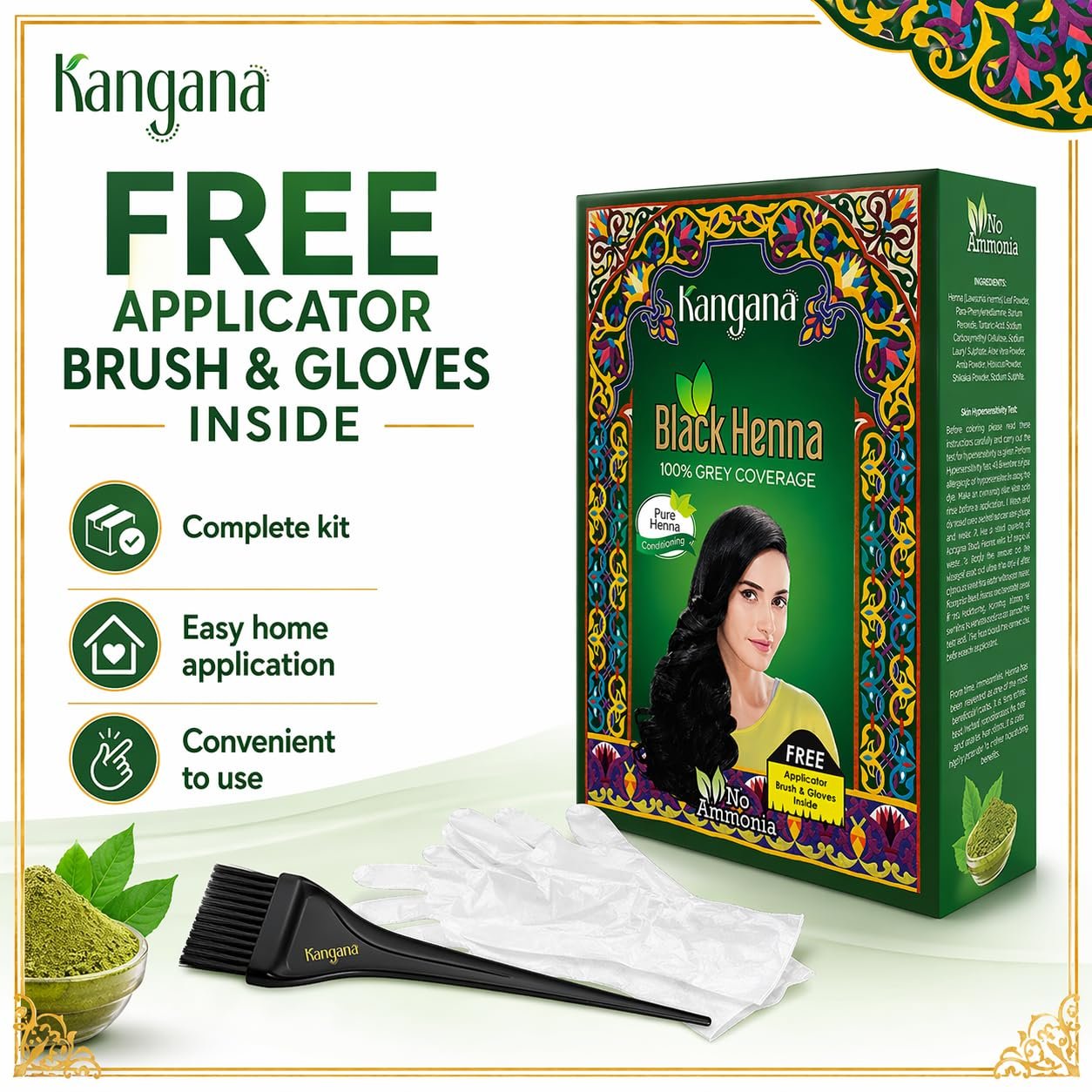 Kangana Black Henna for 100% Grey Coverage - Natural Hair Dye/Color | 6 Pouches - photo 5