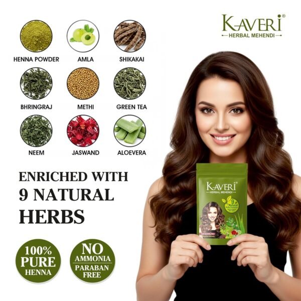 Kaveri 9 Herbs Natural Brown Hair Color, Pack of 20 (15 g) - Ammonia Free Herbal Henna Hair Dye for Grey Cover - photo 6