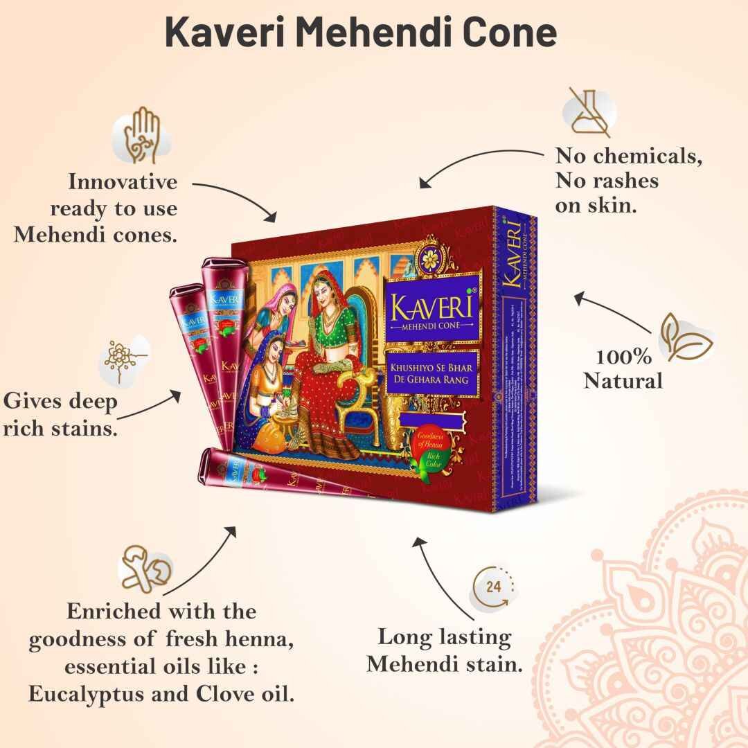 Kaveri Ready-to-Use Henna Cones, Pack of 12 - Natural Mehndi Cones for Body Art, Hair Art & Temporary Art Desi - photo 2