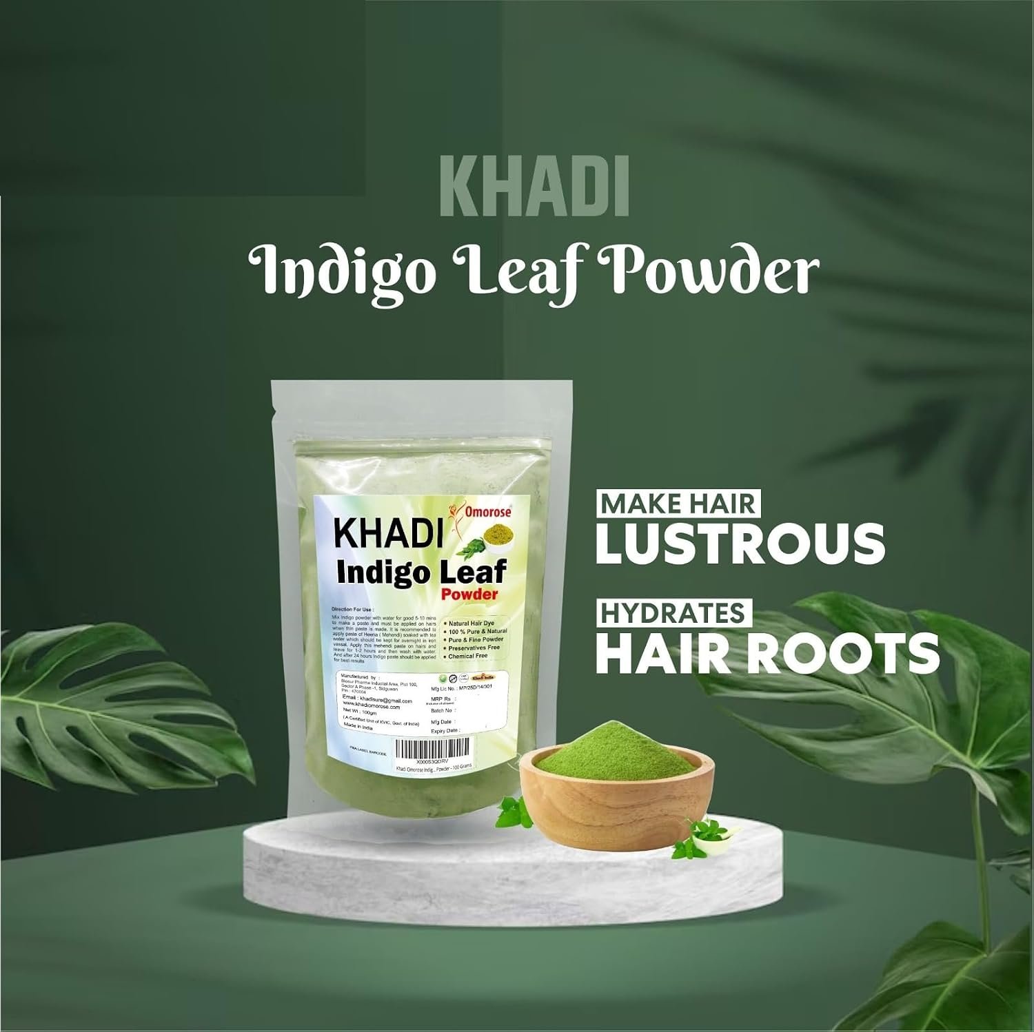 KHADI Omorose Indigo Leaf Powder For Hair (100 Grams) (Pack of 1) Pure - photo 2
