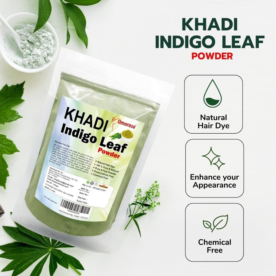 KHADI Omorose Indigo Leaf Powder For Hair (100 Grams) (Pack of 1) Pure - photo 3
