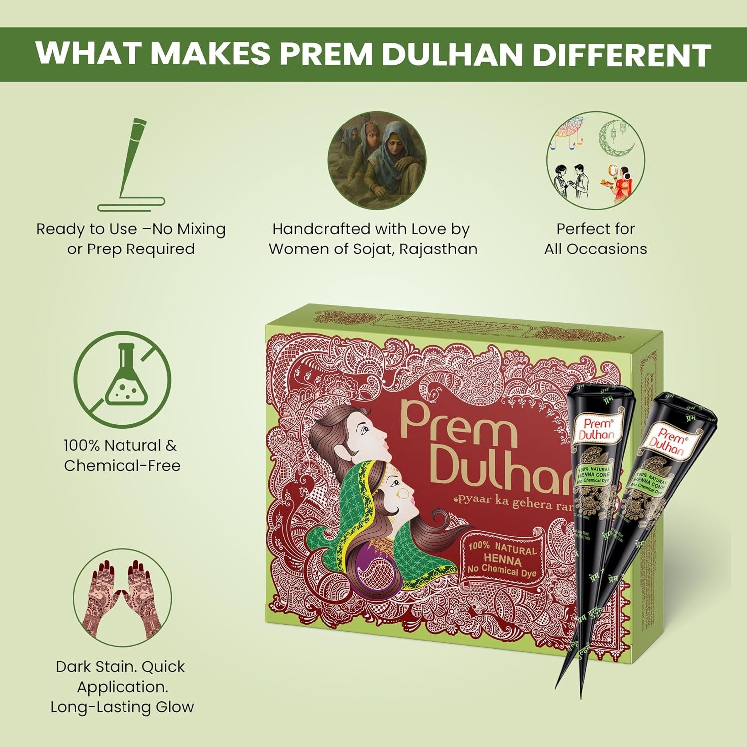 Prem Dulhan Hand Designing | Without Chemical | Long Lasting | For Men Women | Of 12 Pieces - photo 5