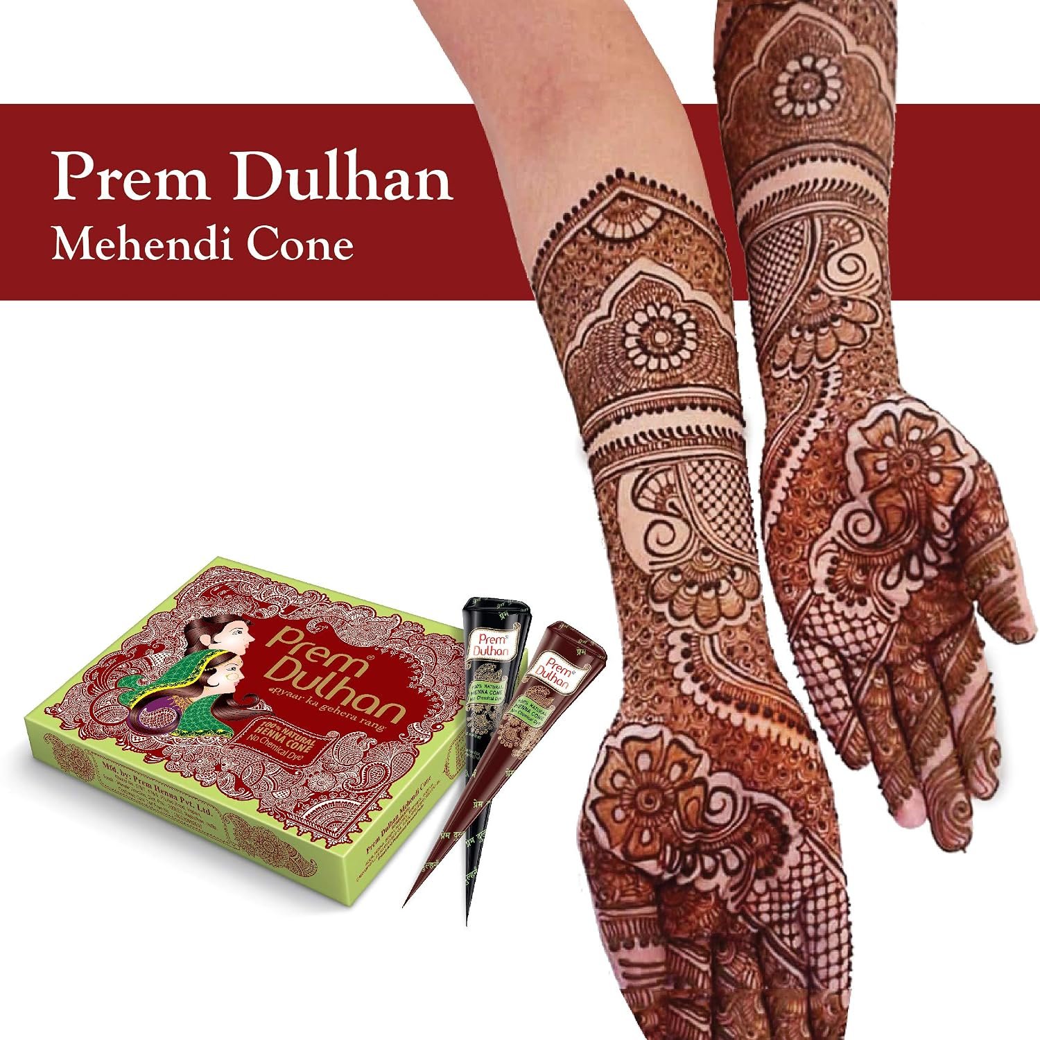 Prem Dulhan Natural Henna Based Mehendi Cones 1 Box Pack of 12 Cones - photo 2