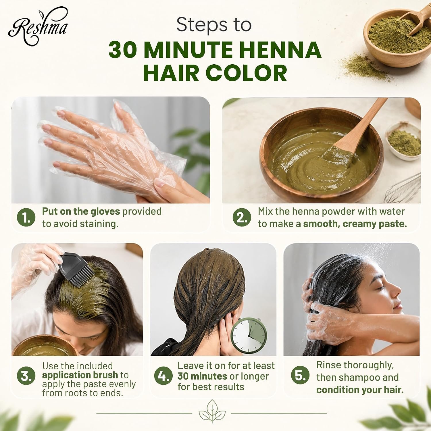 Reshma Beauty 30 Minute Henna Hair Color Infused with Plant-Based Lawsonia Inermis 100% Gray - photo 5