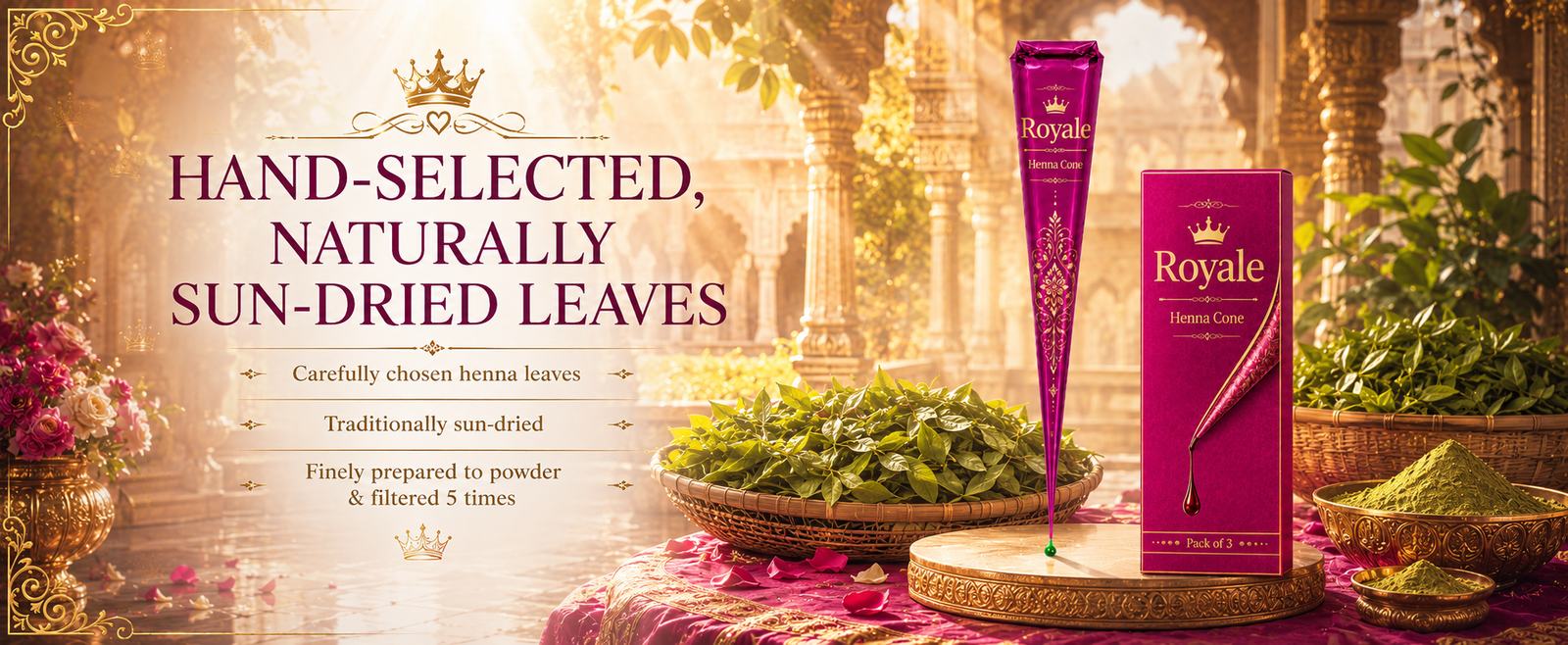 Royal Ready-to-Use Mehndi Henna Cones, Pack of 3 brand banner