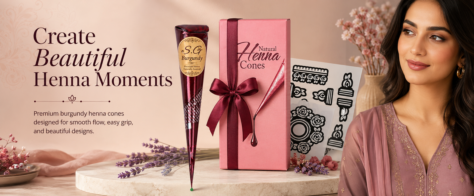 SG-Burgundy Ready-to-Use Mehndi Henna Cones brand banner