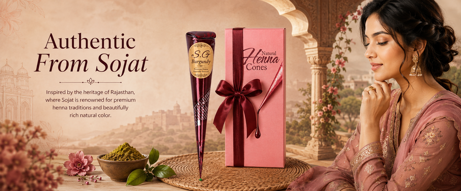 SG-Burgundy Ready-to-Use Mehndi Henna Cones brand banner