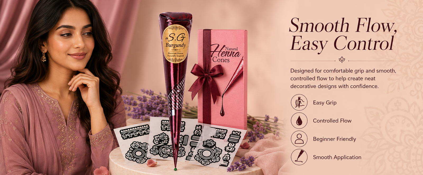 SG-Burgundy Ready-to-Use Mehndi Henna Cones brand banner