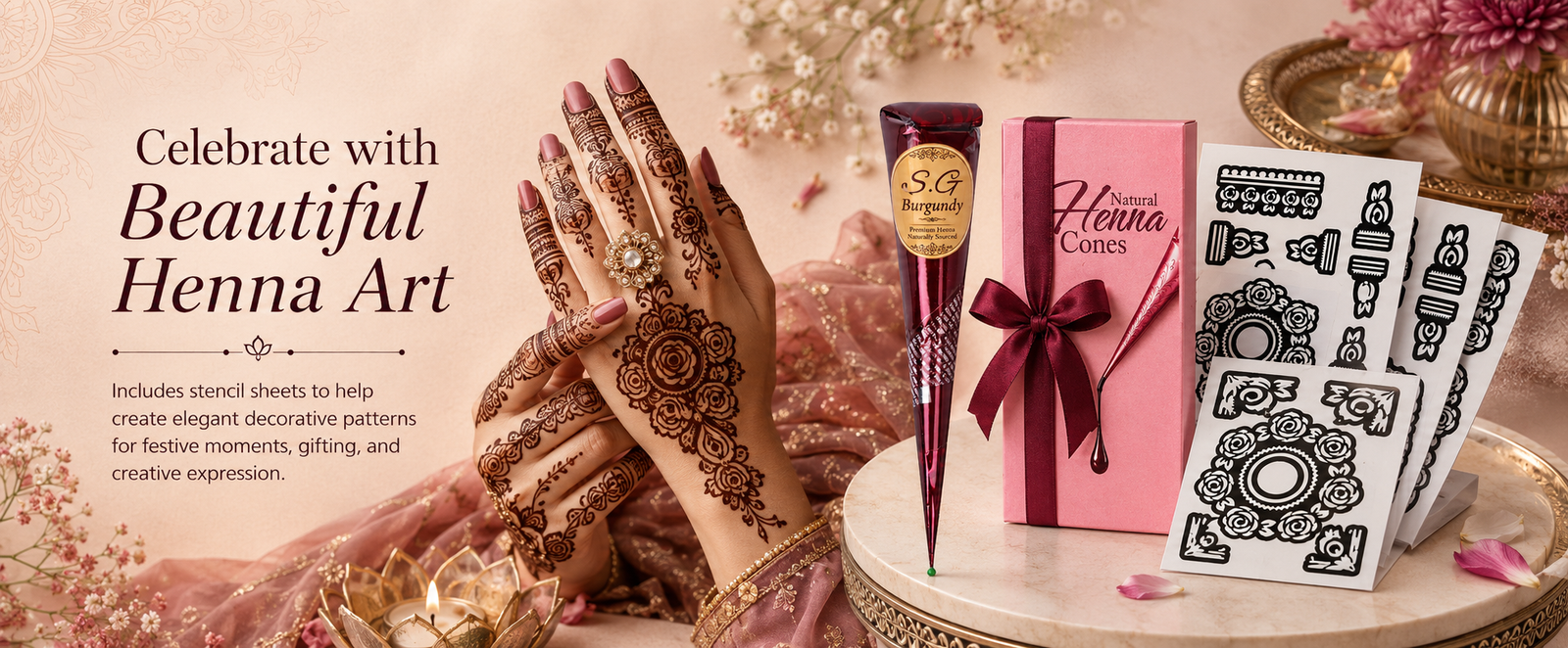 SG-Burgundy Ready-to-Use Mehndi Henna Cones brand banner