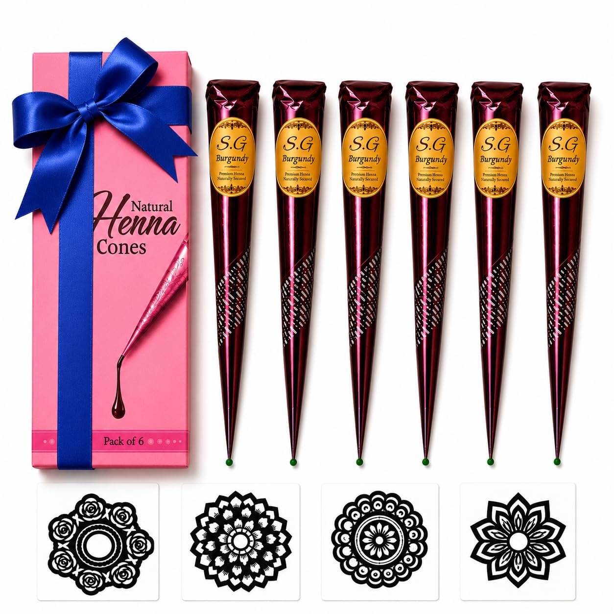 SG-Burgundy Ready-to-Use Mehndi Henna Cones, Pack of 3 - photo 7