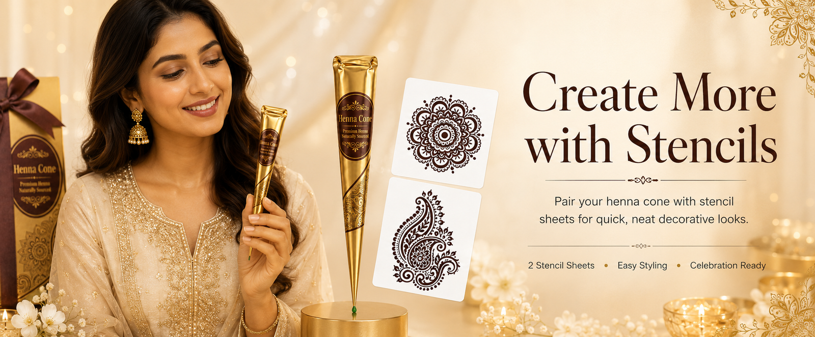 SGGolden Ready-to-Use Mehndi Henna Cones brand banner
