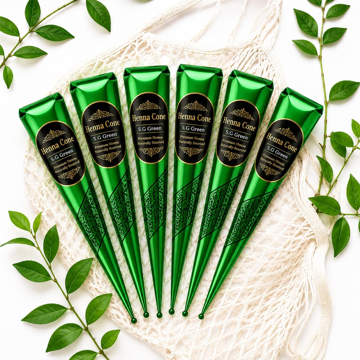 SGGreen Ready-to-Use Mehndi Henna Cones, Pack of 6 - photo 1