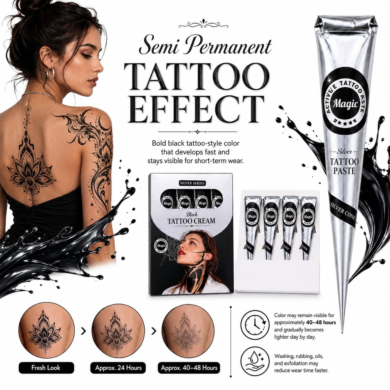 Silver Series Black Temporary Tattoo Cones, Pack of 4 - photo 2