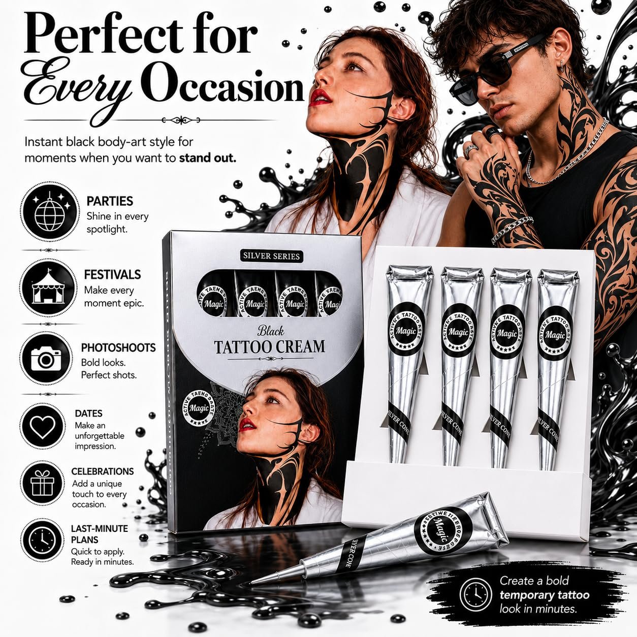 Silver Series Black Temporary Tattoo Cones, Pack of 4 - photo 5