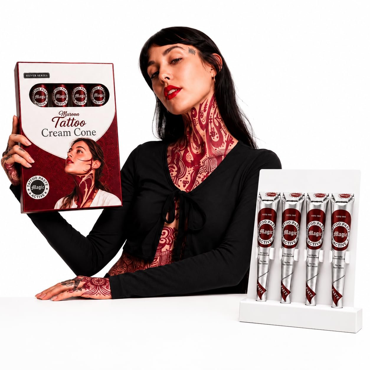 Silver Series Maroon Temporary Tattoo Cones, Pack of 4 x 28g - photo 1