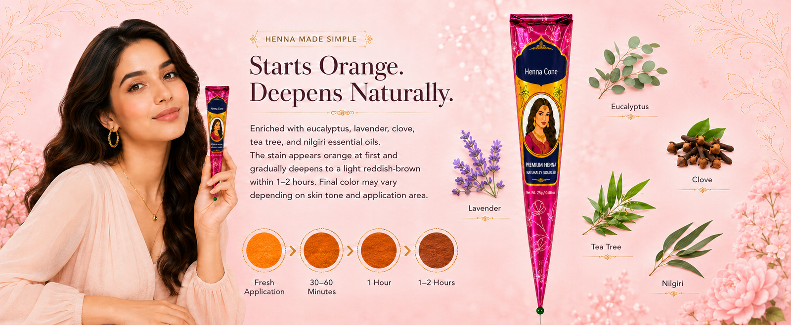 SS Pink Ready-to-Use Mehndi Henna Cones, Pack of 3 brand banner