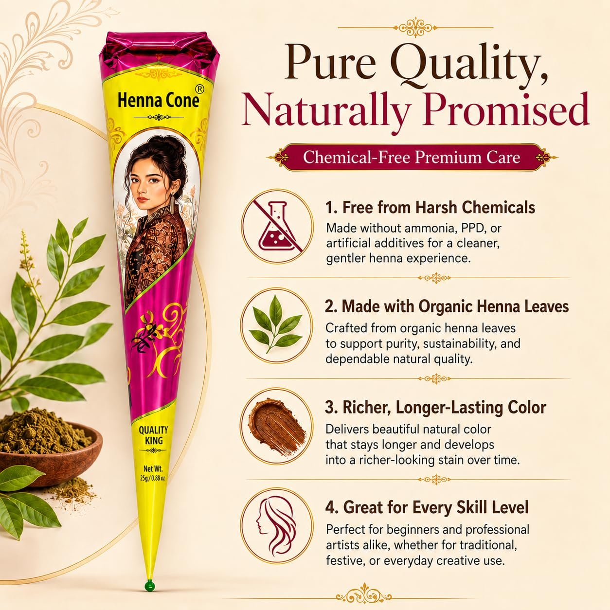 Tej Ready-to-Use Mehndi Henna Cones, Pack of 6 - photo 4