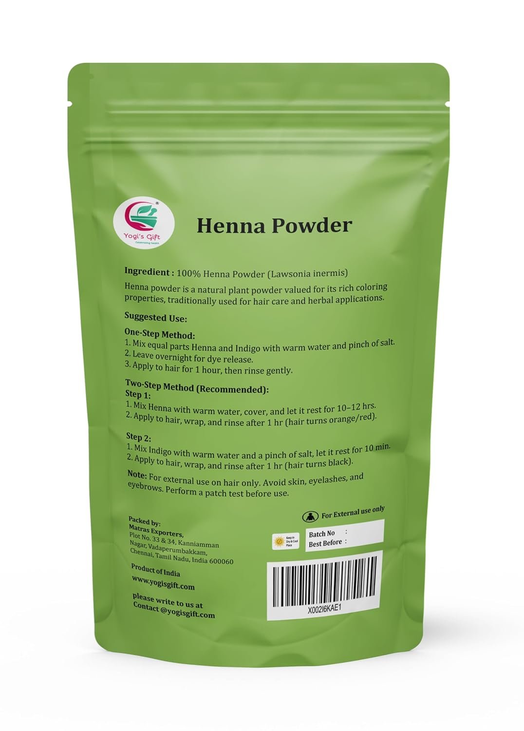 YOGI'S GIFT Henna Powder for Hair Color/Dye (500 Grams /1.1 Lb) - photo 2